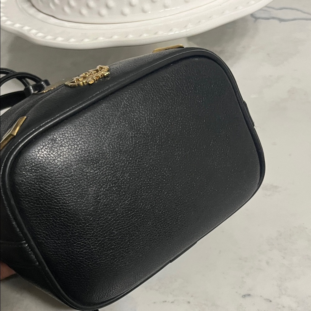 MCM Black Leather Drawstring Crossbody with Gold Hardware - Picture 6 of 9